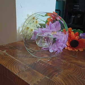 Modern round glass votive holder - beveled glass and sturdy