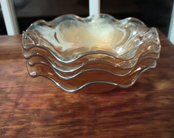 4 Vintage Iris Herringbone Carnival Glass small bowls, sorbet bowls, depression glass, peach iridescent marigold Jeannette glass