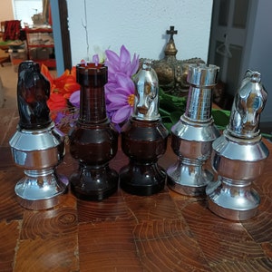 Vintage Avon Chess Bottles - Chess Pieces: The Rook, & The Knight - Brown Glass Cologne Bottles, Aftershave Bottles