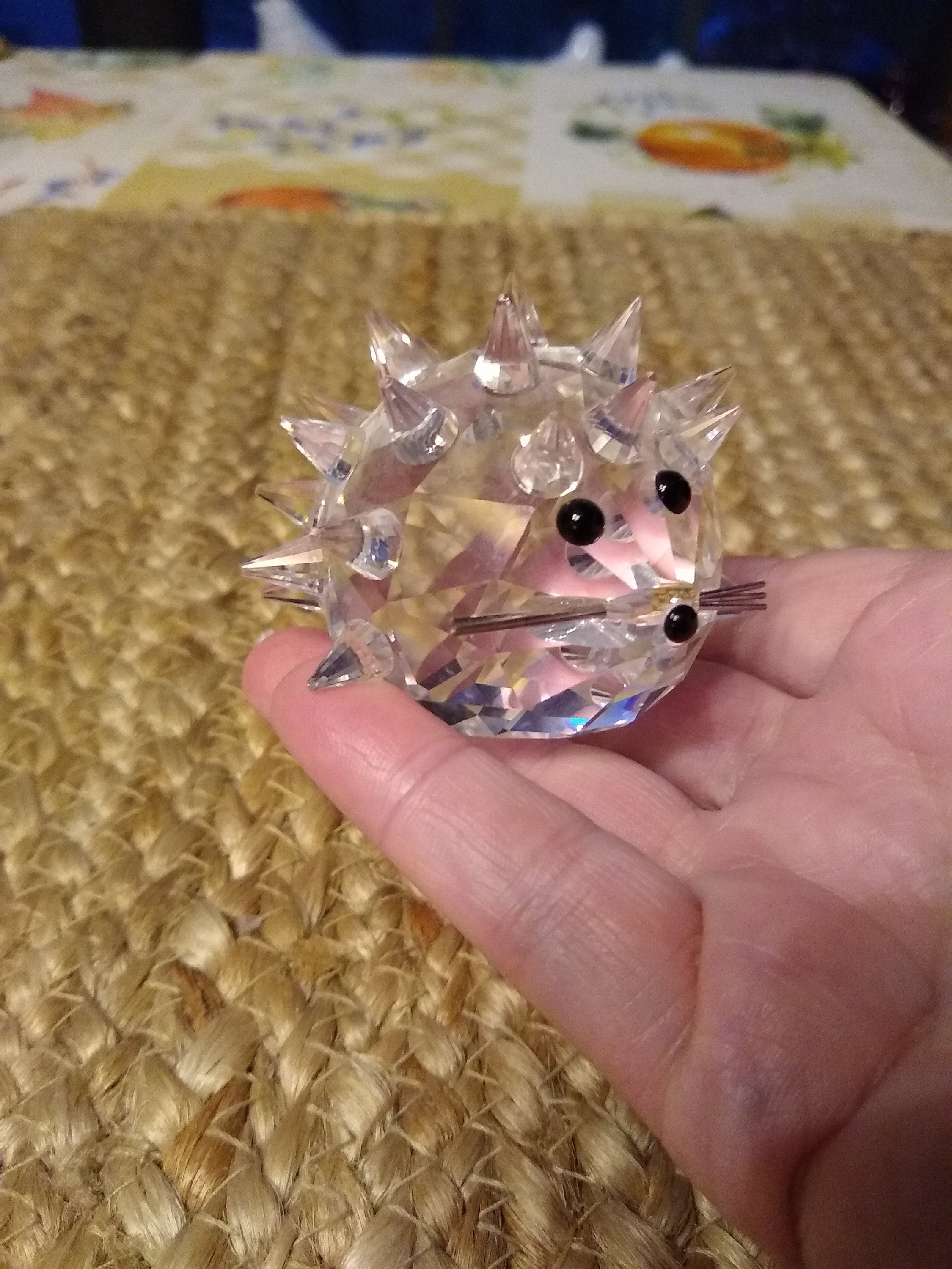 Swarovski Crystal Hedgehog Figurine: Silver Whiskers, Black Eyes