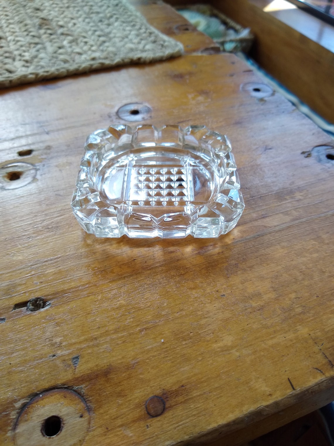 Vintage Small Clear ETCHED CUT Glass ASHTRAY Square Etsy