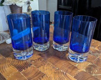 Set of 4 Cobalt Blue Stockholm Highball Glasses, Hand-Blown Crystal Barware