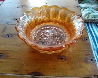 Carnival Glass Marigold Bowl Diamond and Grape Pattern Centerpiece