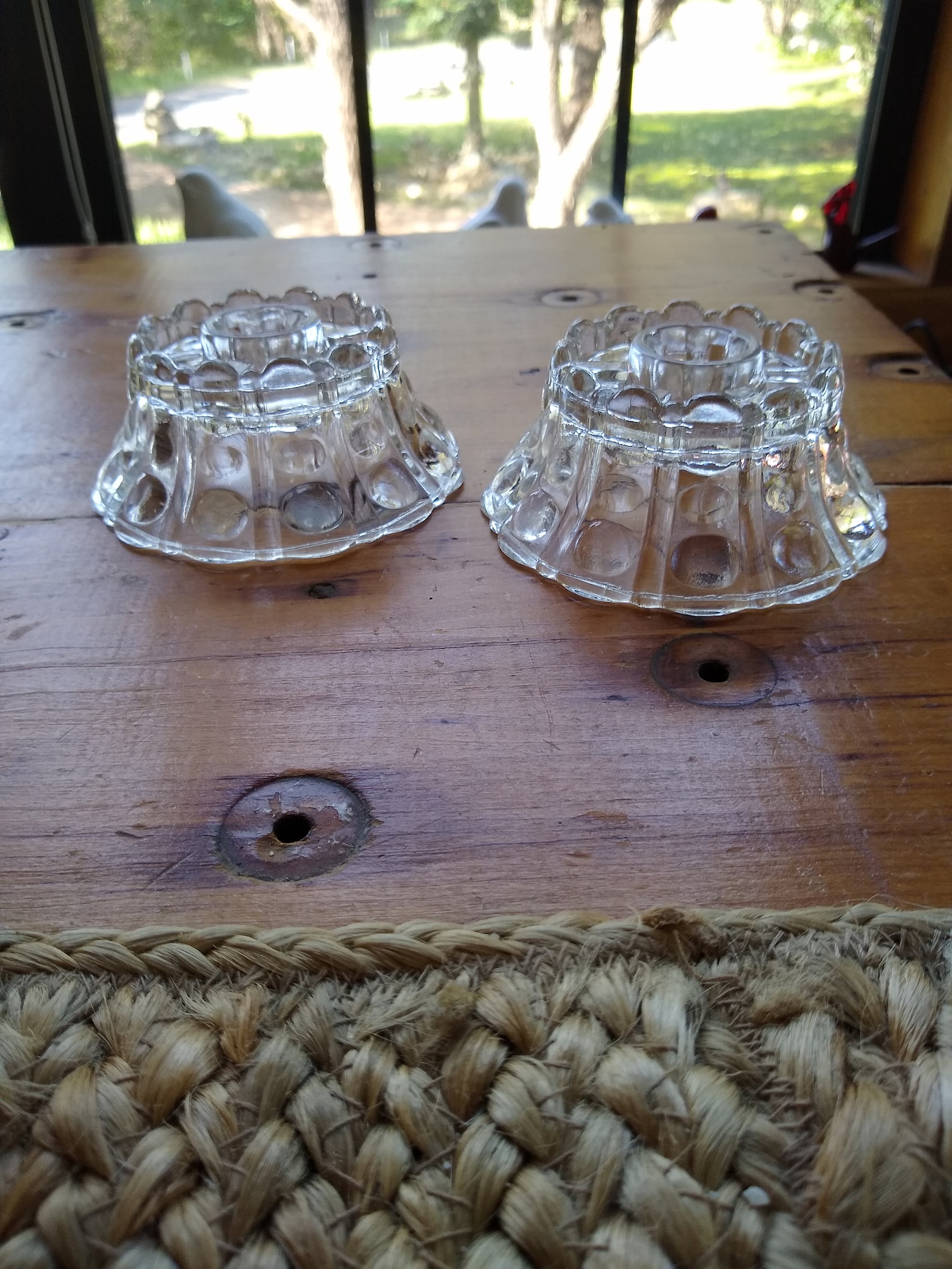 A Pair of Clear Pressed Glass Bubble Candle Holders Etsy