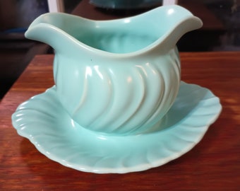 Coronado Swirl Gravy Boat In Turquoise, Vintage Gladding McBean Calif Pottery, Made In USA