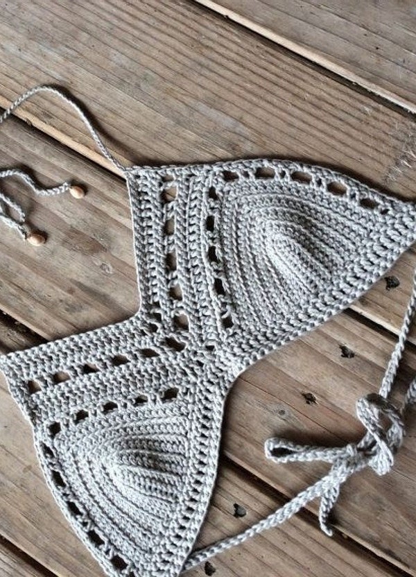 Knitted Bikini Top Gray Knitted Swimsuit Crochet Bikini Top | Etsy