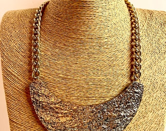 Vintage Gold Tone Statement Style Necklace - Chunky Bib Necklace Adjustable Necklace - 1990s