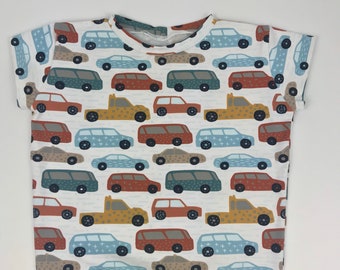 Sweaty cars Sweatshirt braun Autos nähen Kinderstoff Sweatstoff 50 cm