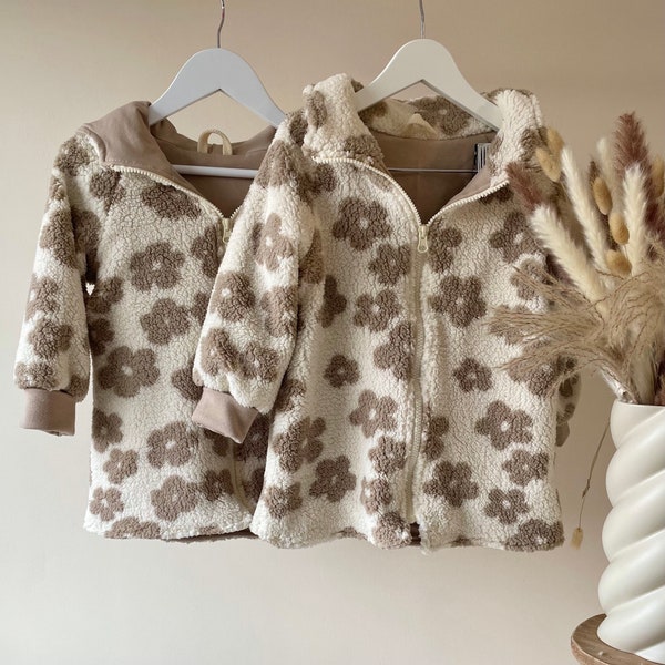 Teddyjacke Blumen, Frühlingsjacke, Übergangsjacke gefüttert