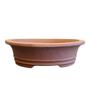 Unglazed Bonsai Pot | 205x170x60mm | Oval | Suitable for Indoor/Outdoor Bonsai Tree | Brown Bonsai Tray | Ceramic Garden Pot