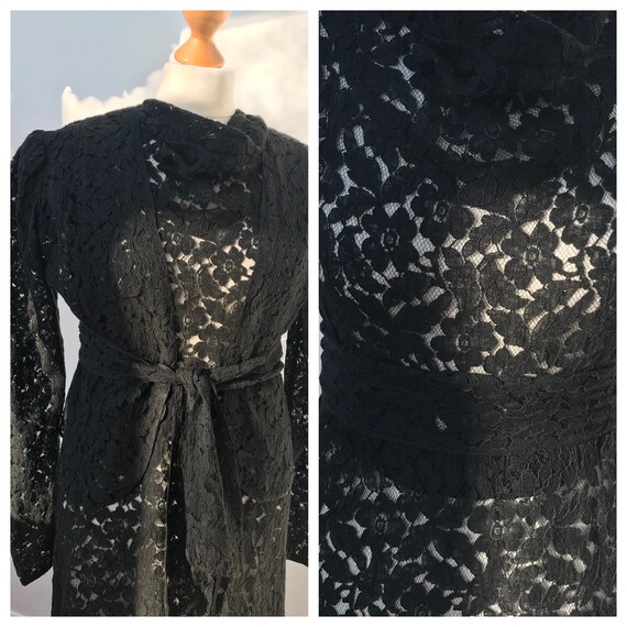 Bewitching original vintage 1930s black lace maxi