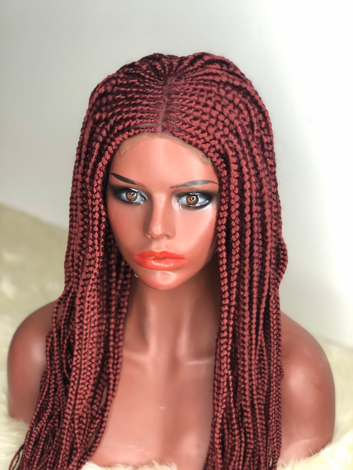 Braided Burgundy 99j 4x4 Lace Closure Wig Cornrow Braids Box Etsy