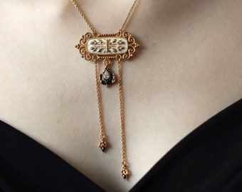 Vintage Enamel Necklace- Statement Baroque Pendant- Art Nouveau inspired- Filigree Jewelry-Ornate Victorian pendant necklace