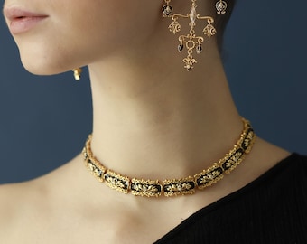 Vintage choker- Enamel Choker Necklace- Statement Baroque Choker- Fusion Indian Jewelry- Indian Inspired- Filigree Jewelry- Elegant Necklace