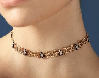 Minimal Vintage Choker-Enamel Choker Necklace-Antique Choker-Indian Inspired-Statement Baroque Choker-Filigree Jewelry-Fusion Indian Jewelry