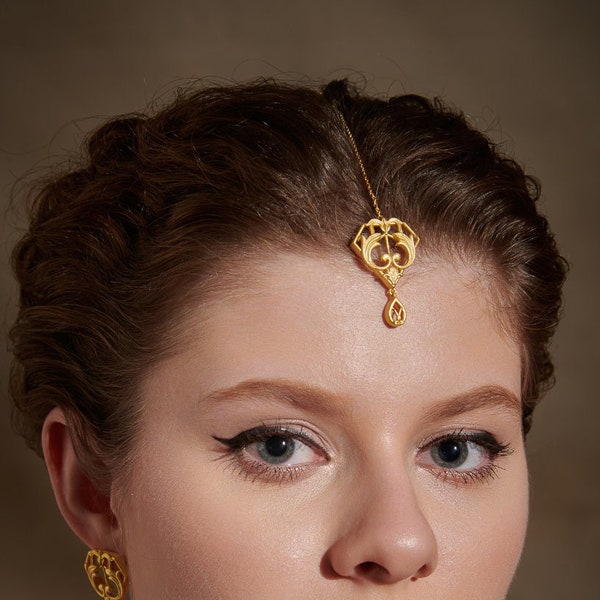 Vintage Gold Filigree Tikka, Floral Pattern Indian Headpiece, Gold Tikka, Antique Indian Tikka, Modern Indian Jewelry, Pakistani Tikka