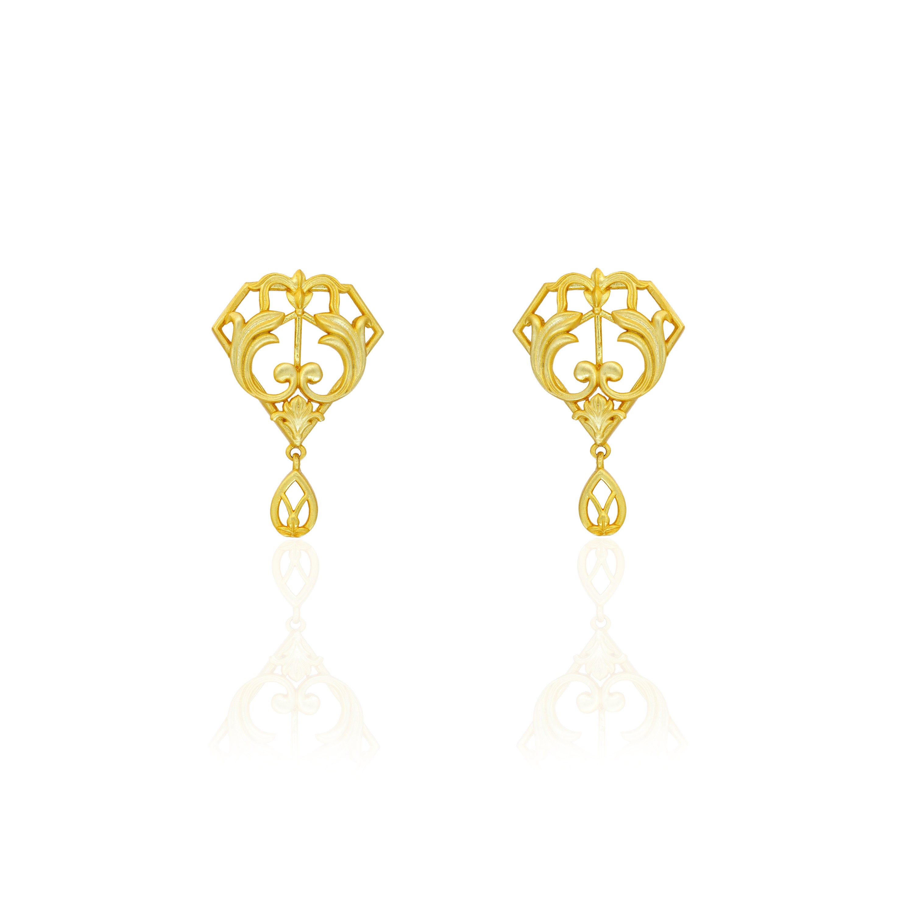Boucles D'oreilles Vintage Plaqué Or, Décor Godron, Fermoir Clou - Occasion
