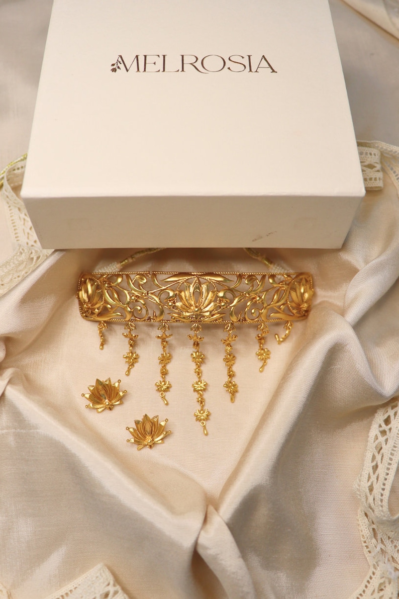 Gold Filigree Lotus Choker Necklace: Indian Inspired Statement Jewelry image 7