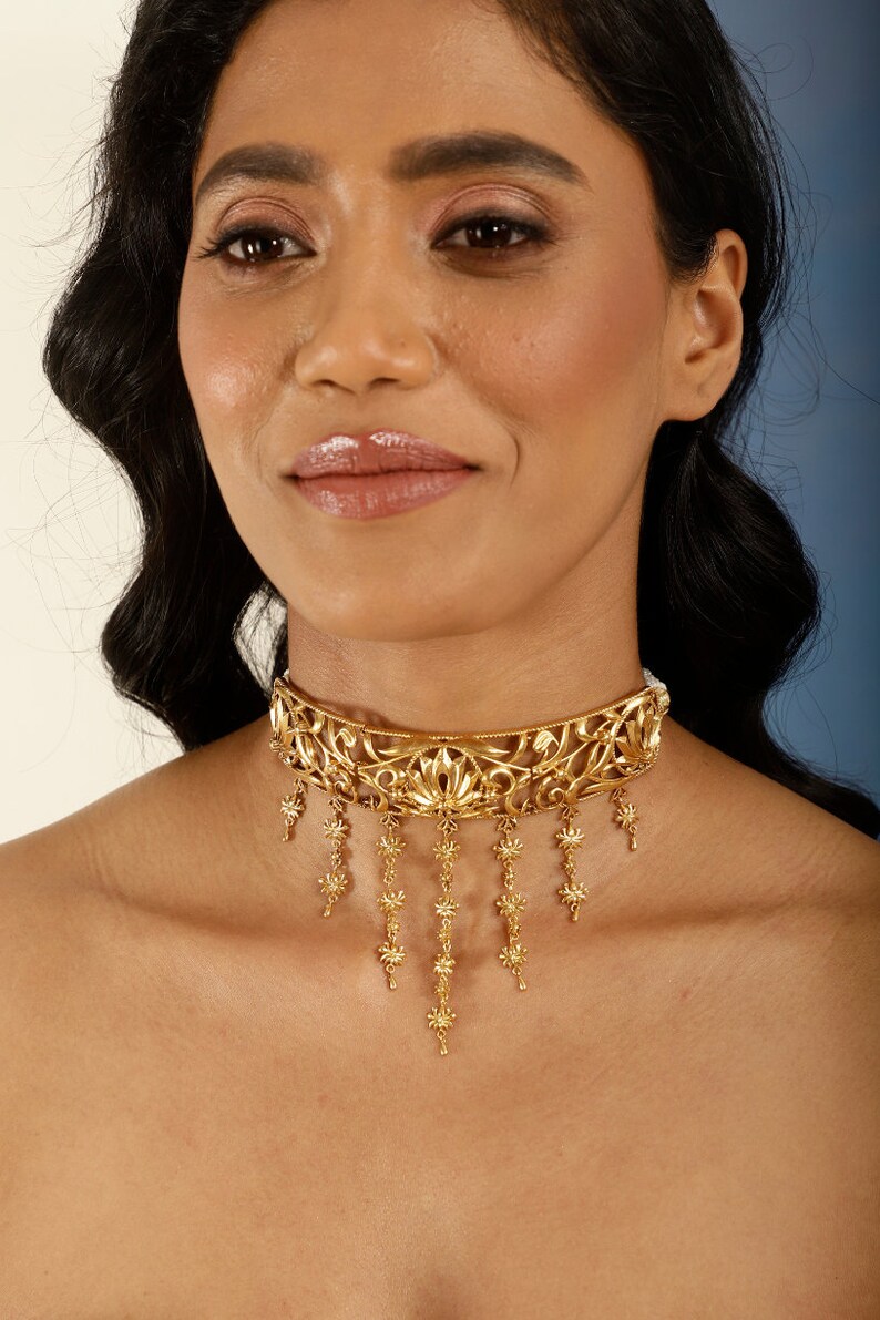 Gold Filigree Lotus Choker Necklace: Indian Inspired Statement Jewelry image 5