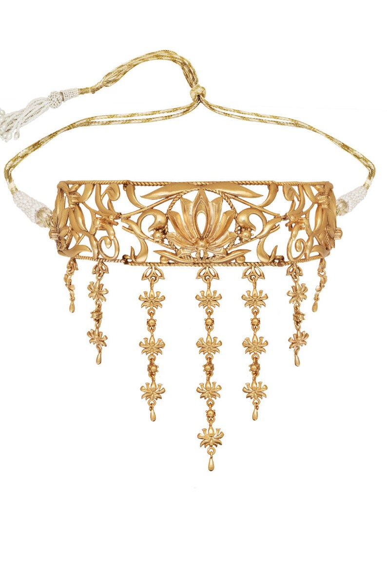 Gold Filigree Lotus Choker Necklace: Indian Inspired Statement Jewelry image 2