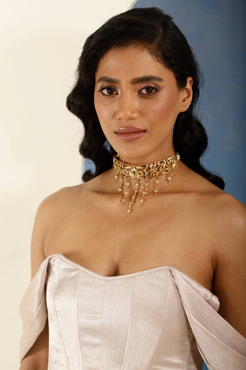 Gold Filigree Lotus Choker Necklace: Indian Inspired Statement Jewelry image 3