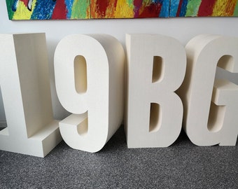 Letter depth 30 or 40 cm cm Individual letters Number Birthday Logo Name Lettering ABC Freestanding numbers Styrofoam