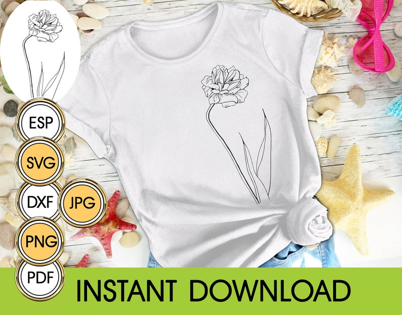 Download Wild flowers SVG T-shirt print PNG Peony flower sketch Line | Etsy