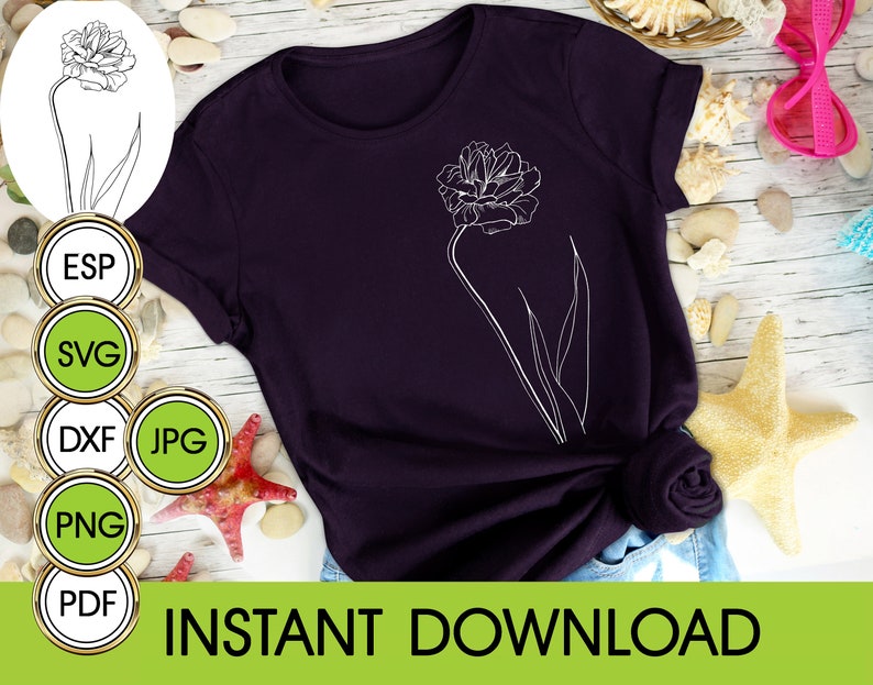 Download Wild flowers SVG T-shirt print PNG Peony flower sketch Line | Etsy