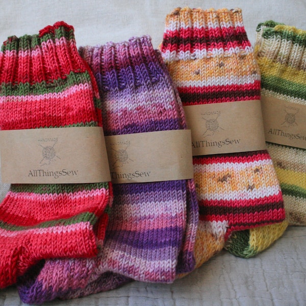 Handgestrickte Socken, gestrickte Socken, handgemachte Socken, gestrickte Baumwollsocken, gestreifte Socken