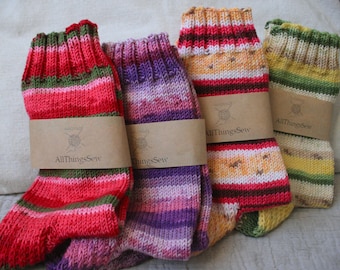 Hand Knitted Socks, Knitted Socks, Handmade Socks, Knitted Cotton Socks, Stripey socks