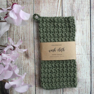 Cotton Washcloth, Reusable Washcloth, Crochet Dishcloth, Handmade Washcloth, Cotton Washcloth, Crochet Washcloth, Eco Washcloth Olive Green