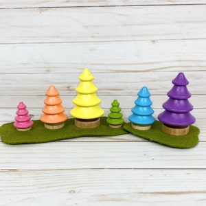 rainbow wood tree set/forest small world play/dollhouse accessory/fairy playscape/open ended play/imaginative play/loose parts