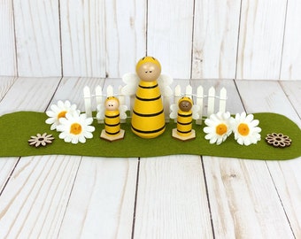 bumble bee wooden peg doll/garden sensory/ spring small world/dollhouse/open ended play/playscape/imaginative play