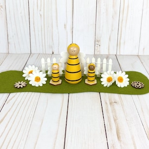 bumble bee wooden peg doll/garden sensory/ spring small world/dollhouse/open ended play/playscape/imaginative play