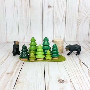 green wood tree set/forest small world play/dollhouse accessory/farm playscape/open ended play/imaginative play/loose parts