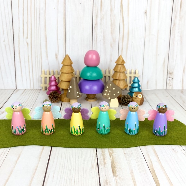 rainbow fairy peg dolls/forest small world play/dollhouse accessory/open ended play/playscape/imaginative play