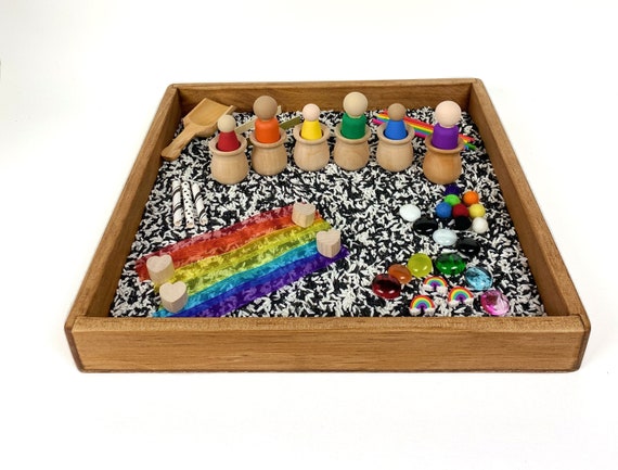 Rainbow Sensory Tray Activity Set/colors Sensory Bin Kit/small World Play  Wooden Peg Dolls/loose Parts/imaginative Play Kit 