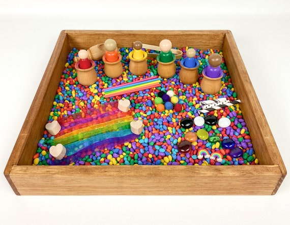 Conjunto de actividades de bandeja sensorial arco iris/kit de contenedor  sensorial de colores/pequeño mundo jugar muñecas de clavija de  madera/piezas sueltas/kit de juego imaginativo -  México