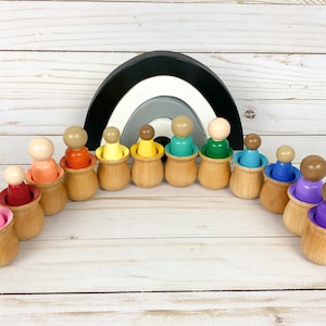 rainbow multicultural  peg dolls/small world play/loose parts/dollhouse/color matching/open ended play/waldorf dolls/imaginative play