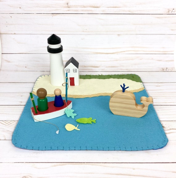 Wooden Lighthouse/whale Toy/fishing Boat/ocean Sensory/beach Small