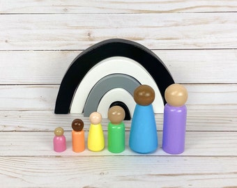 pastel multicultural family peg dolls/small world play/loose parts/dollhouse accessory/open ended play/waldorf dolls/playscape