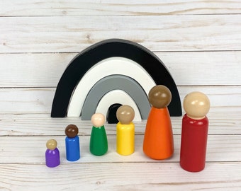 rainbow multicultural  peg dolls/small world play/loose parts/dollhouse accessory/open ended play/waldorf dolls/playscape/imaginative play