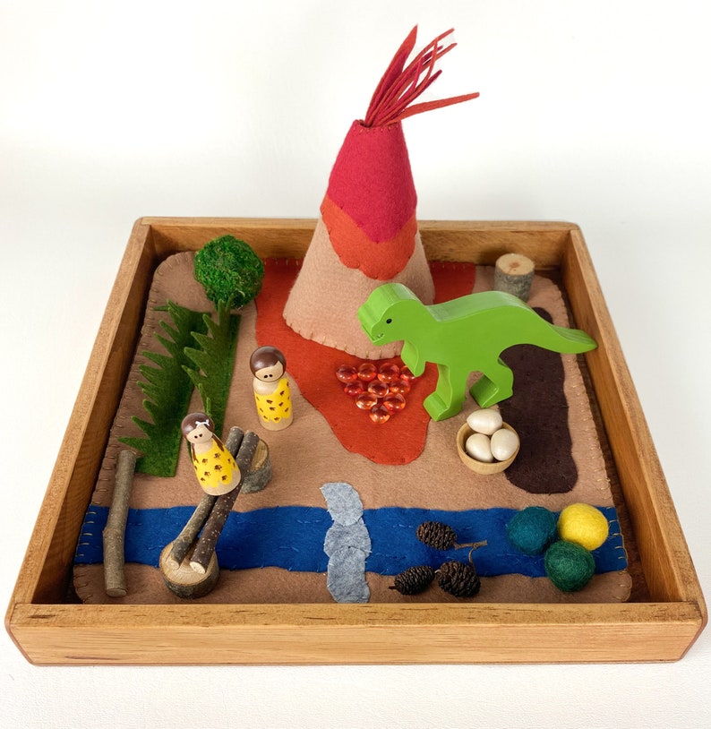 Dinosaur Playscapevolcano felt play matsmall worldwooden peg dollimaginative play kitloose partsopen ended toy