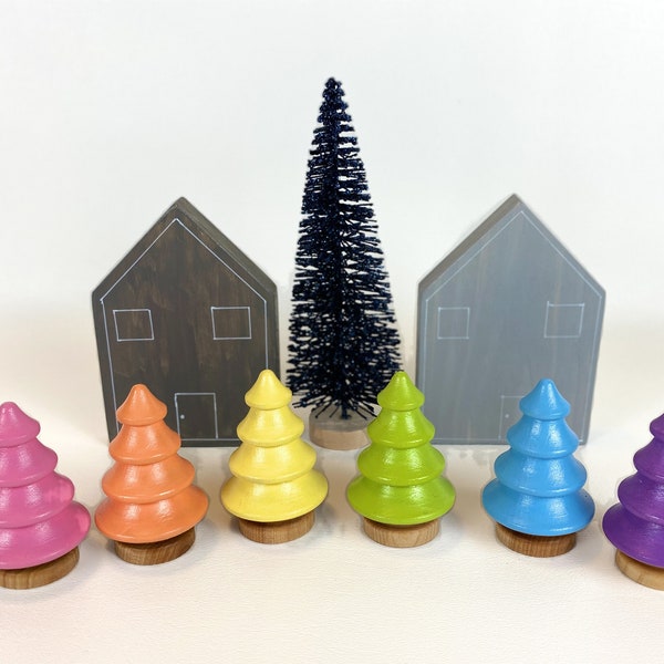 pastel wood trees/small world play/dollhouse accessory/playscape/open ended play/imaginative play/loose parts