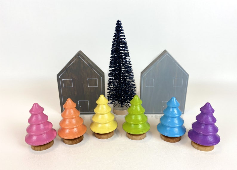 pastel wood trees/small world play/dollhouse accessory/playscape/open ended play/imaginative play/loose parts image 1