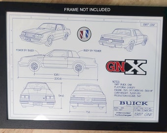 1987 Buick GNX "Blueprint Drawing" unframed color poster print