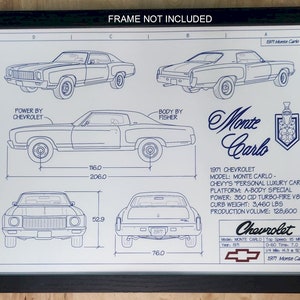 1971 Monte Carlo "Blueprint Drawing" unframed color poster print