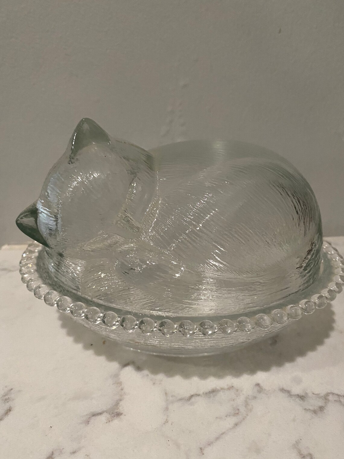 Vintage Clear Glass Nesting Cat Dish Etsy
