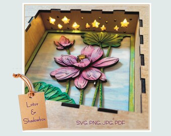 Multi Layer Lotusbloem, Digitaal, Instant Download, Laser Cut File, met Shadowbox Frame, SVG...