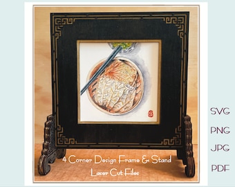 Oosterse frame Lasergesneden bestand, Aziatische motief lasersjabloon, Chinese gelaagde framesjabloon, Oosterse frame digitale SVG, fotolijst